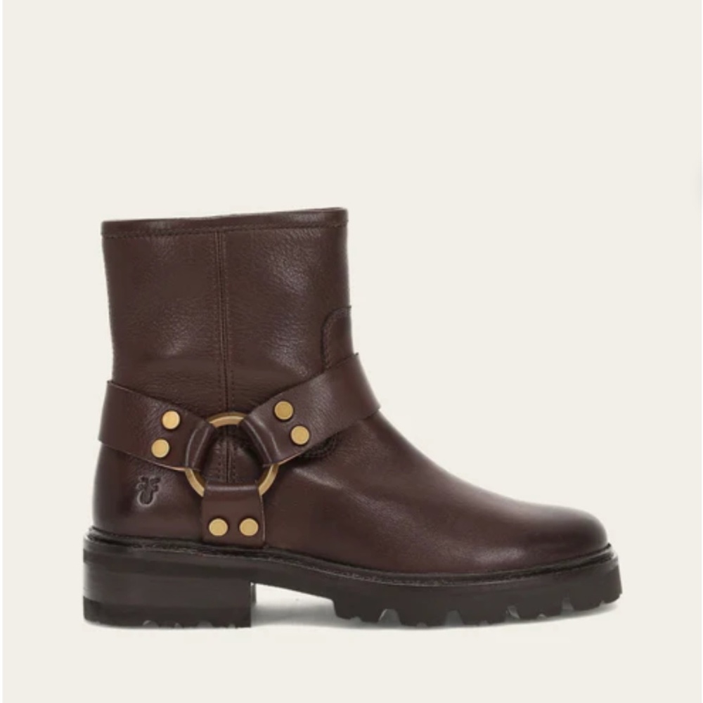 Frye Olivia Harness Short Boot size 7M in Chocolate Brown leather NIB